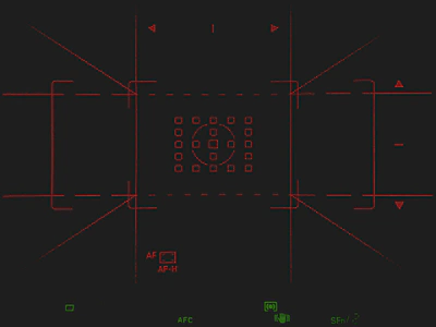 キャップをした状態でファインダー内照明をONにして撮影したファインダー内の様子
